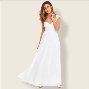 Lulu's Novela White Floral Lace Maxi Dress